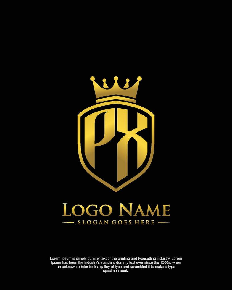 initial PX letter with shield style logo template vector