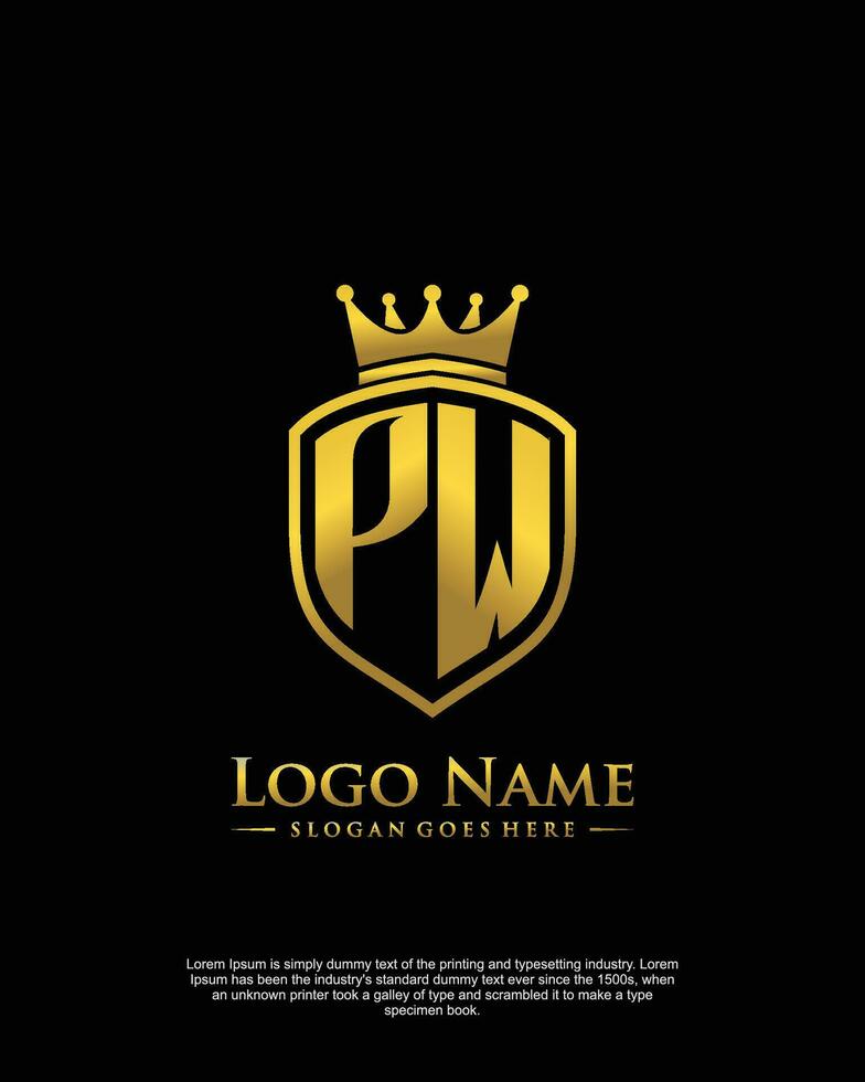 initial PW letter with shield style logo template vector