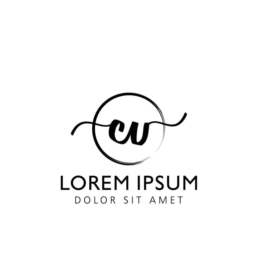 Letter CV Initial handwriting logo with signature and hand drawn style. vector