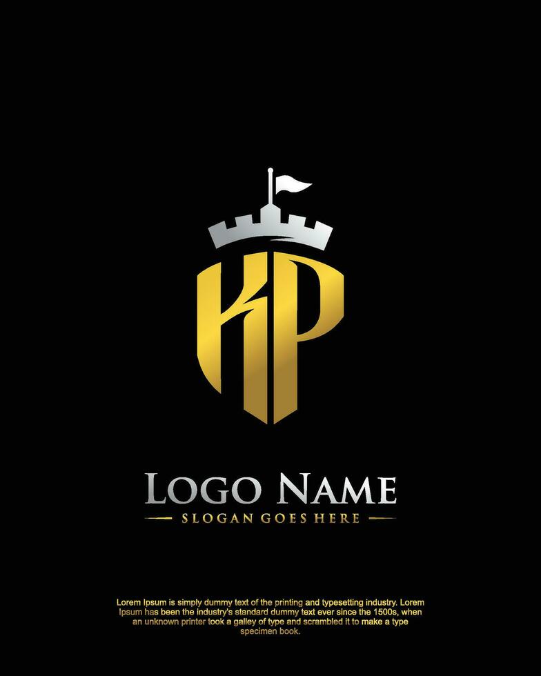 initial KP letter with shield style logo template vector