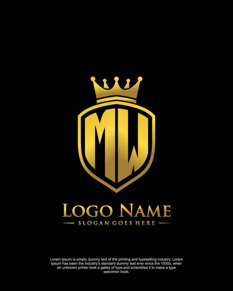 initial MW letter with shield style logo template vector