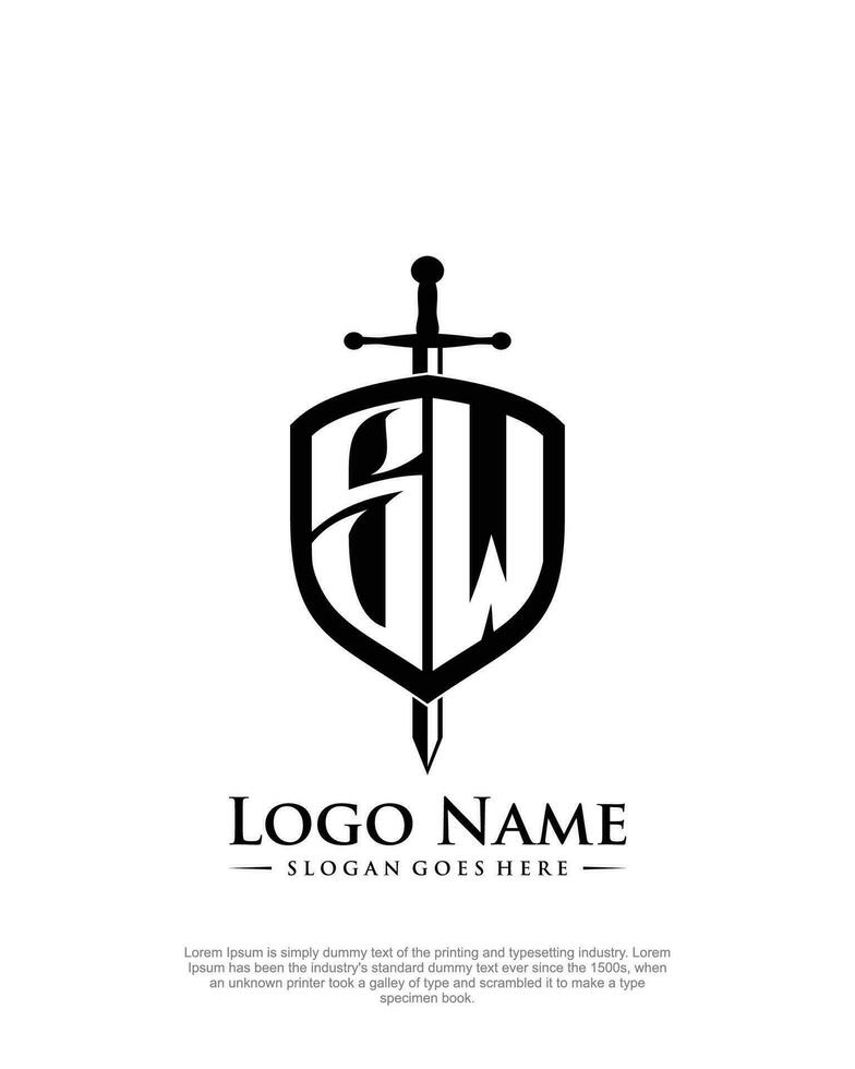 initial SW letter with shield style logo template vector