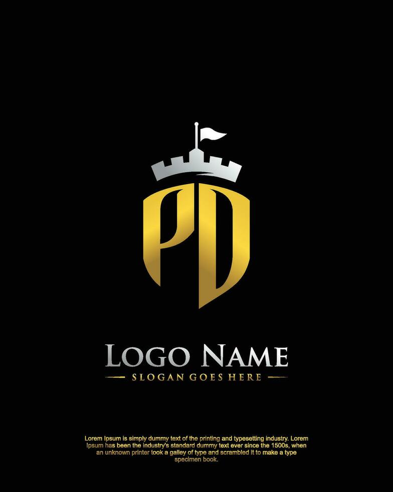initial PD letter with shield style logo template vector