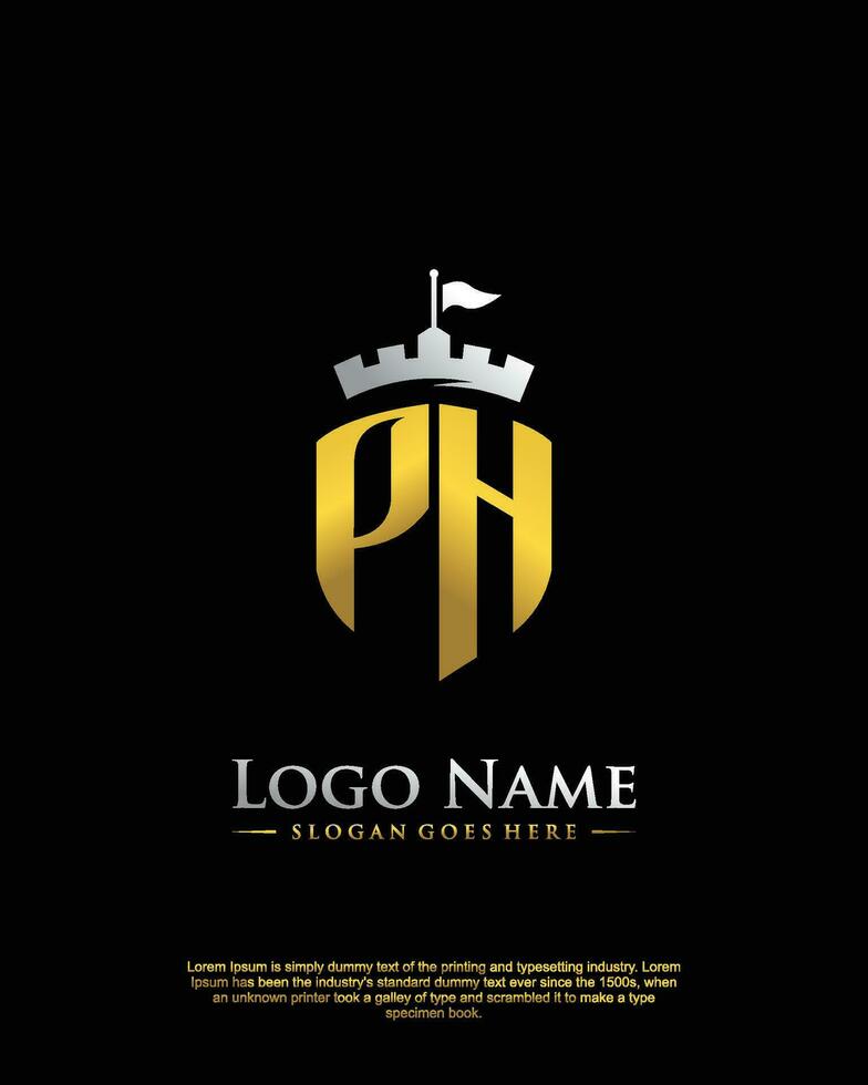 initial PH letter with shield style logo template vector
