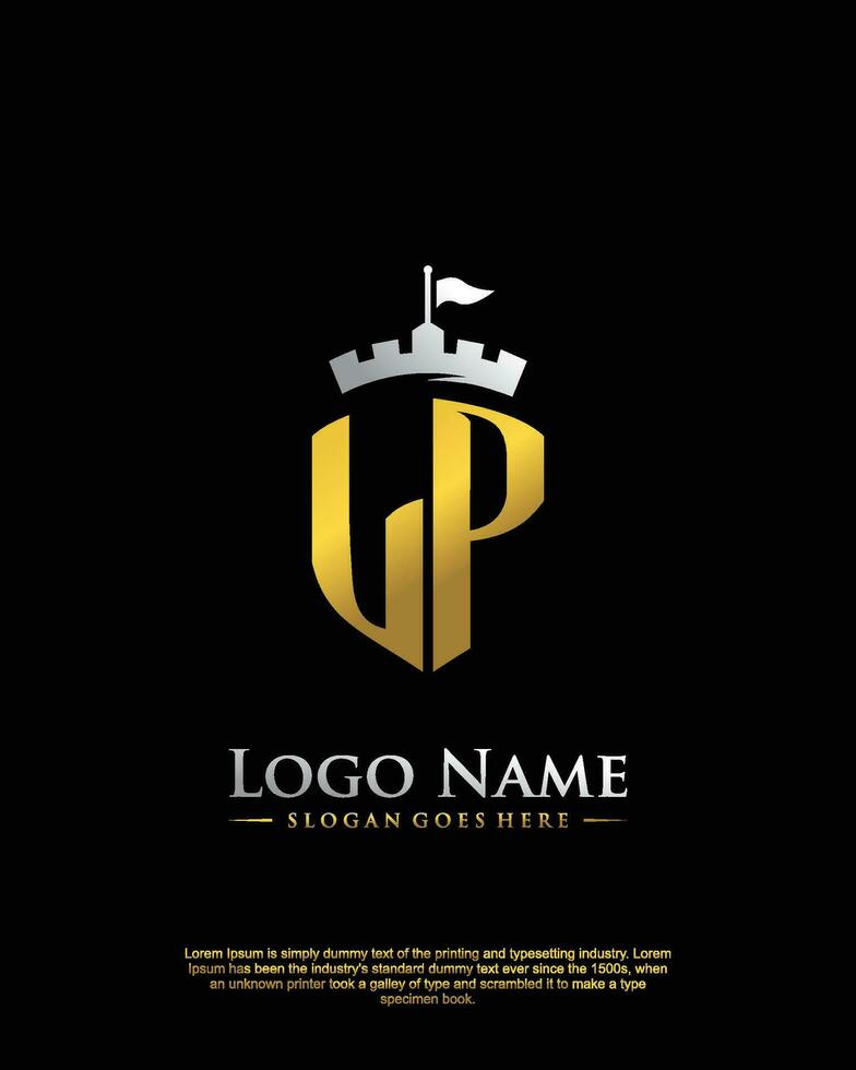 initial LP letter with shield style logo template vector