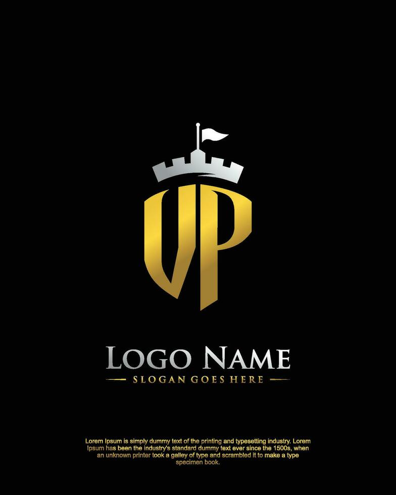 initial VP letter with shield style logo template vector