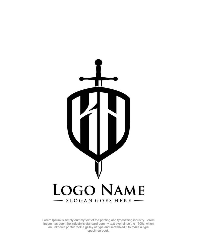 initial KH letter with shield style logo template vector