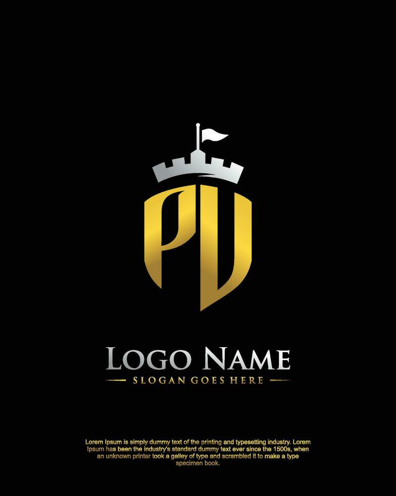 initial PU letter with shield style logo template vector