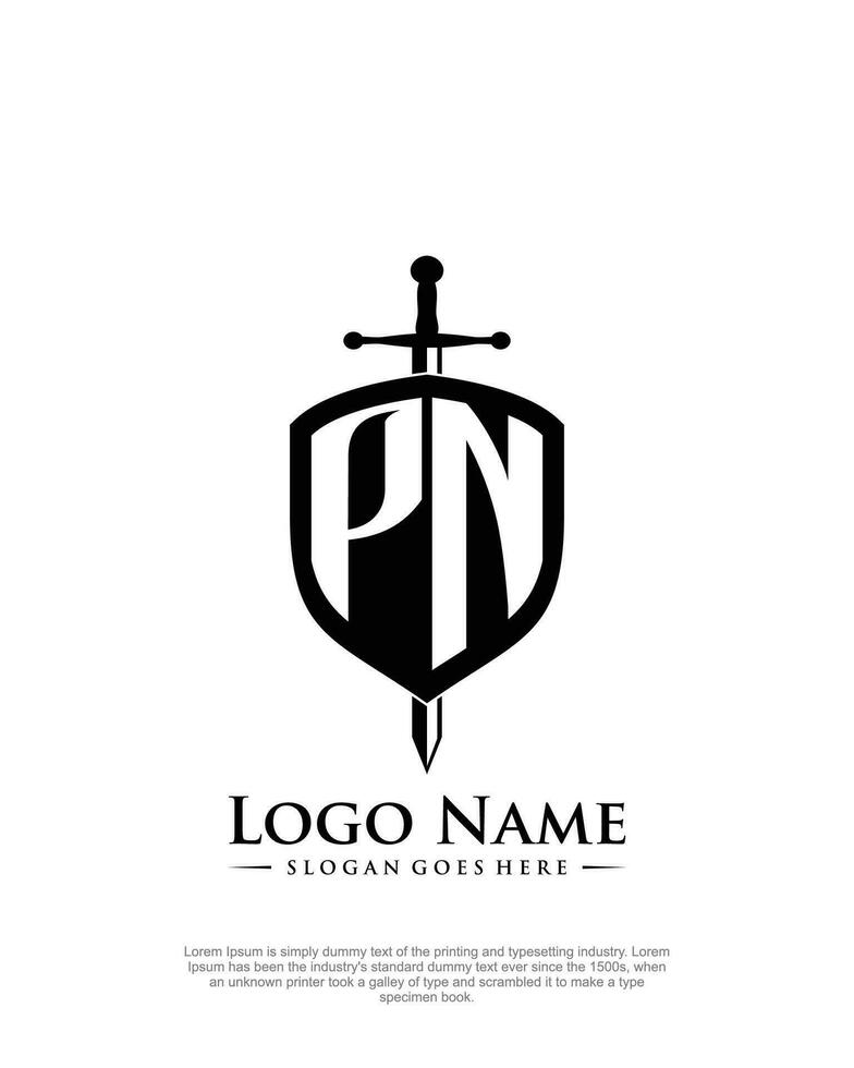 initial PN letter with shield style logo template vector