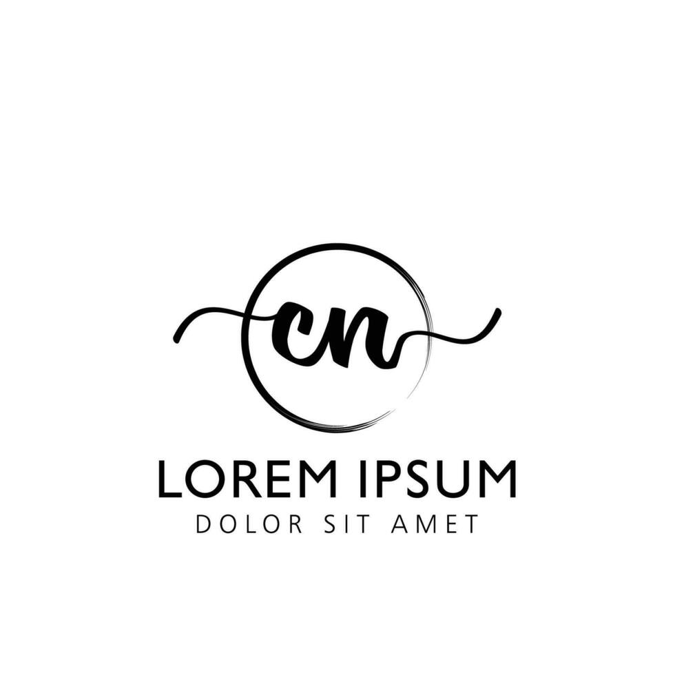 Letter CN Initial handwriting logo with signature and hand drawn style. vector