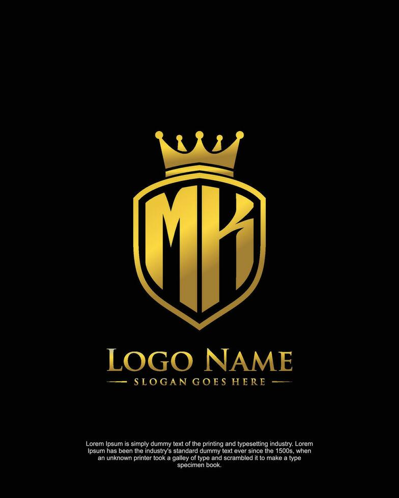 initial MK letter with shield style logo template vector