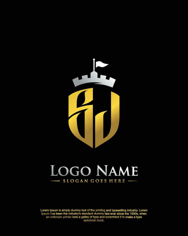 initial SJ letter with shield style logo template vector