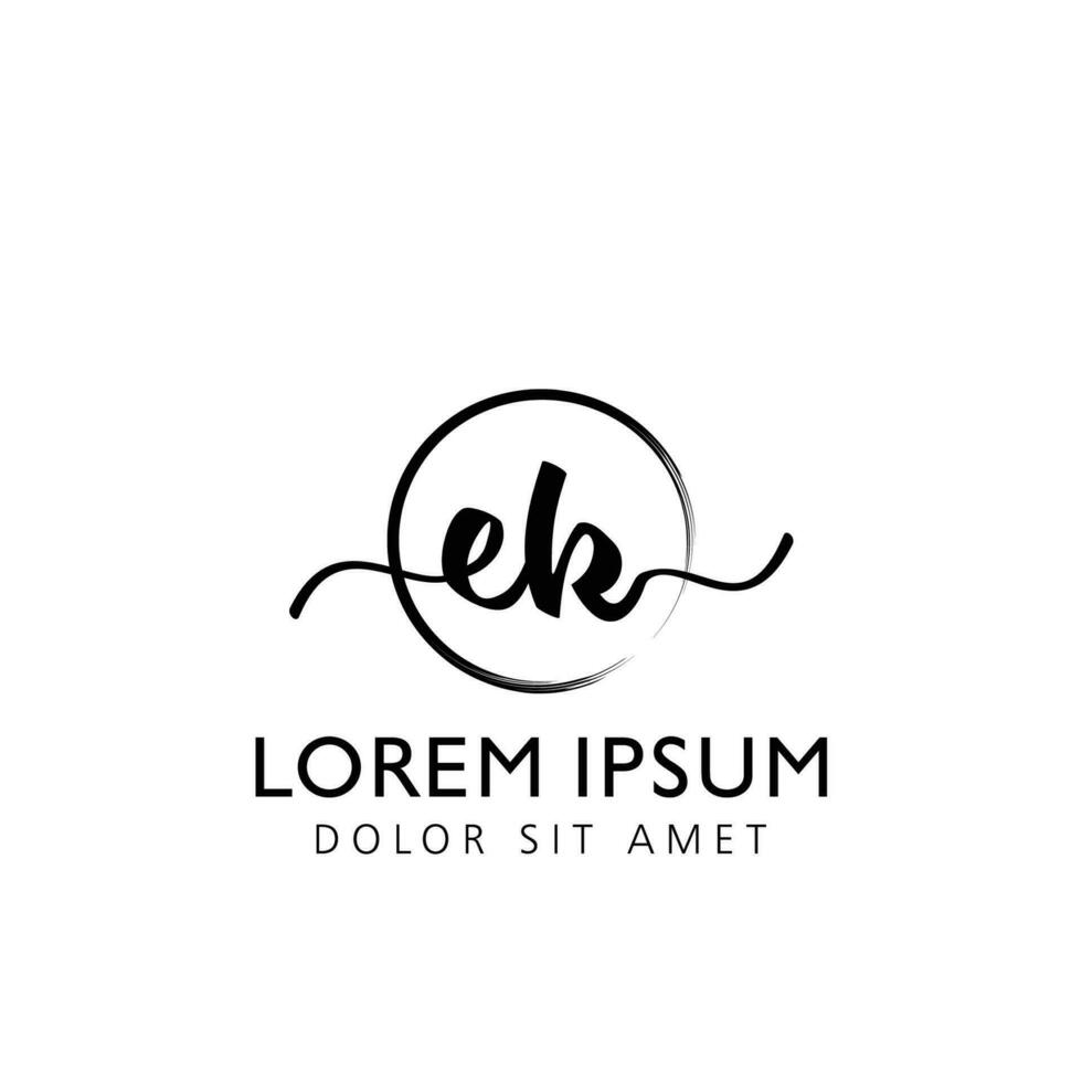 Letter EK Initial handwriting logo with signature and hand drawn style. vector