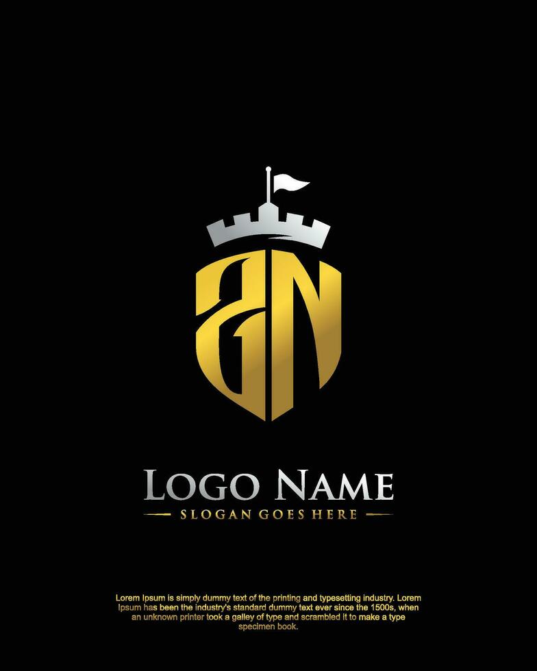 initial ZN letter with shield style logo template vector