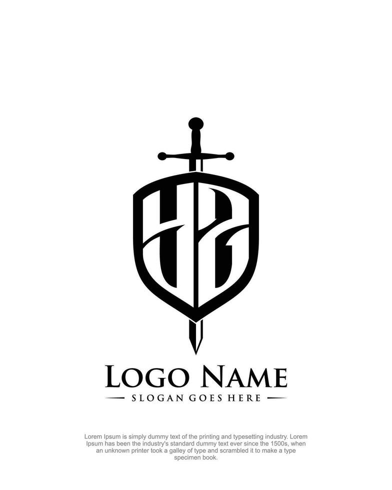 initial YZ letter with shield style logo template vector
