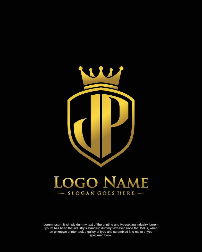 initial JP letter with shield style logo template vector