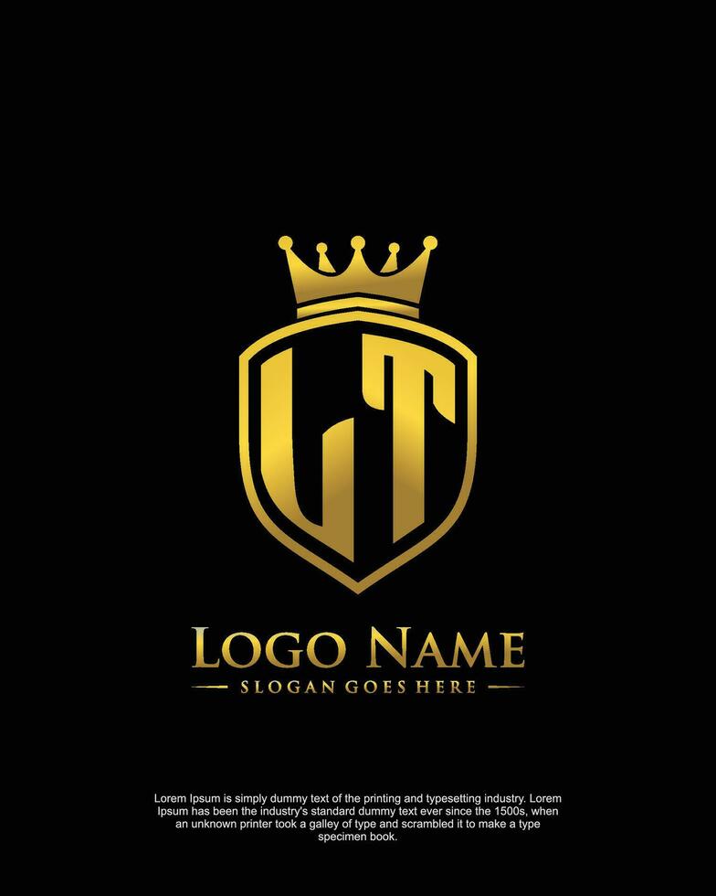 initial LT letter with shield style logo template vector
