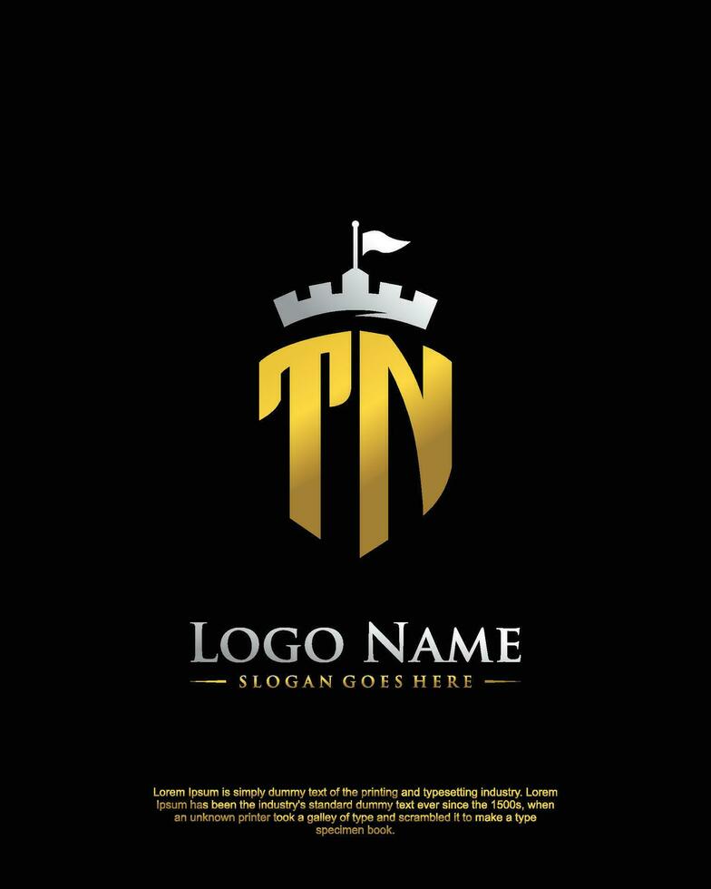 initial TN letter with shield style logo template vector