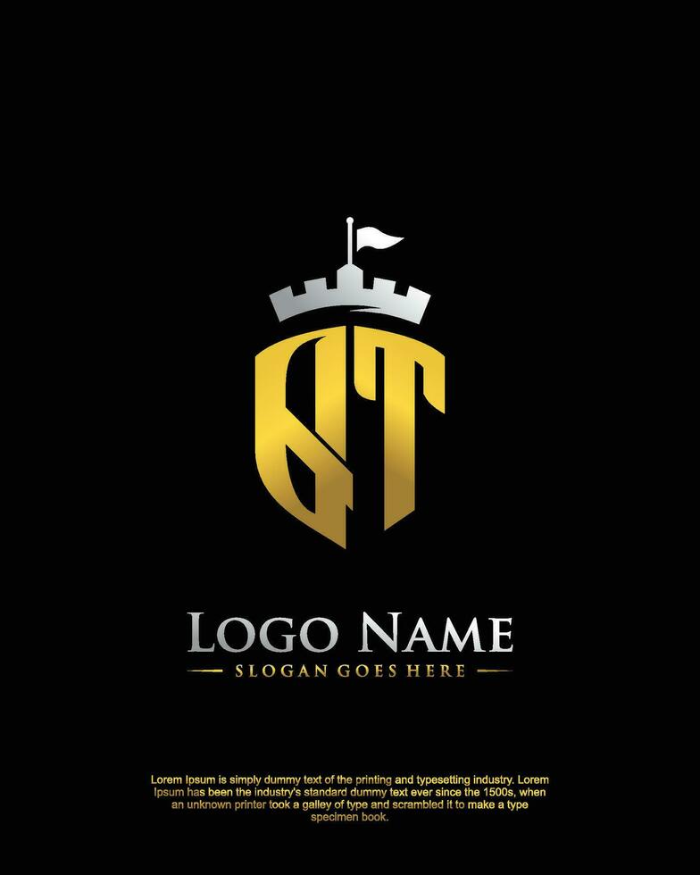 initial QT letter with shield style logo template vector