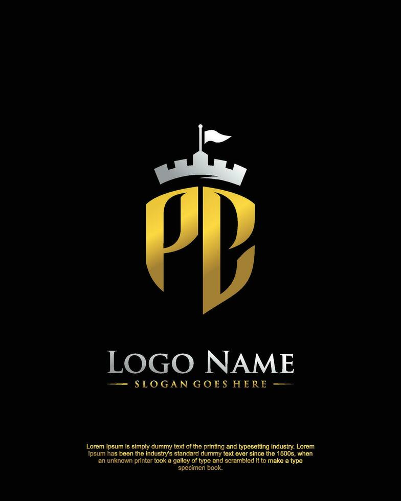 initial PC letter with shield style logo template vector