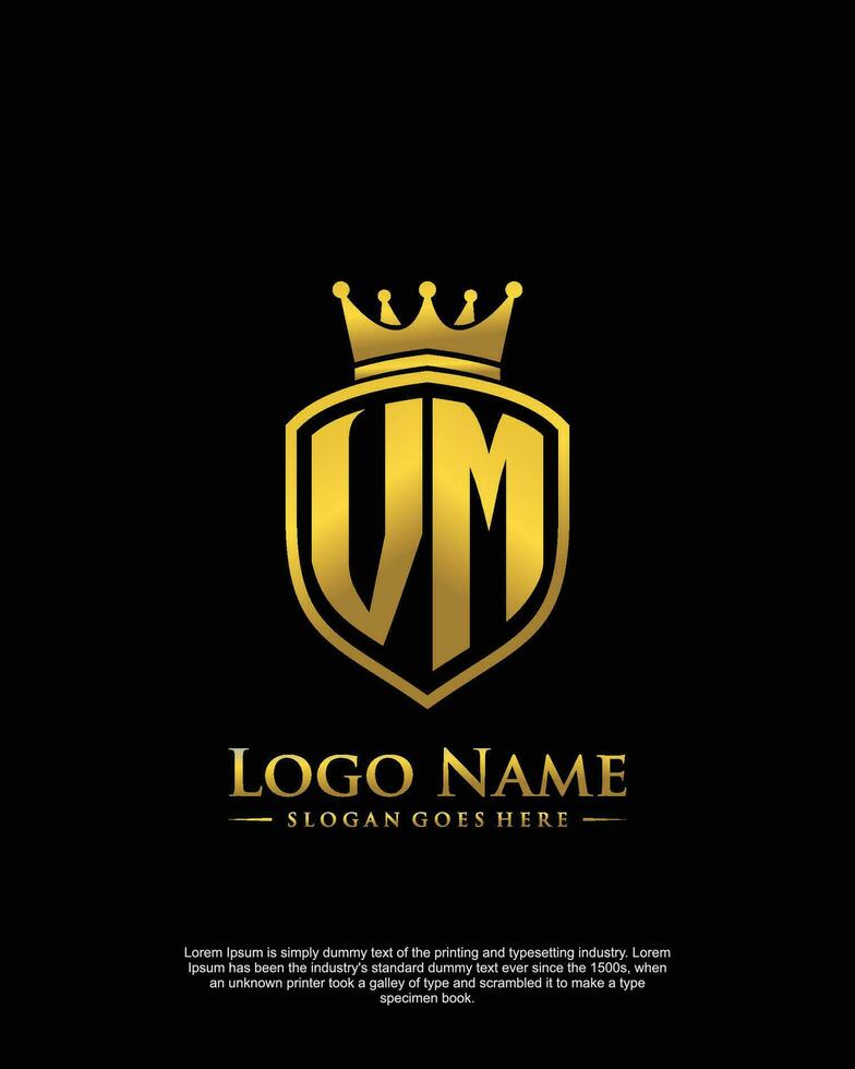 initial VM letter with shield style logo template vector