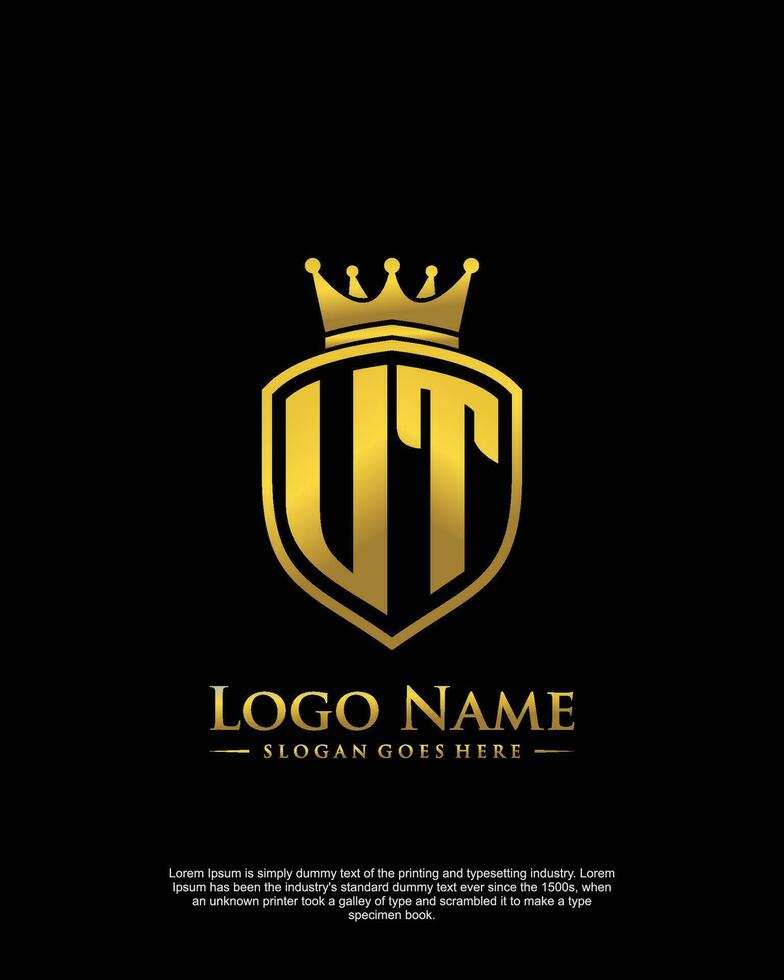initial UT letter with shield style logo template vector