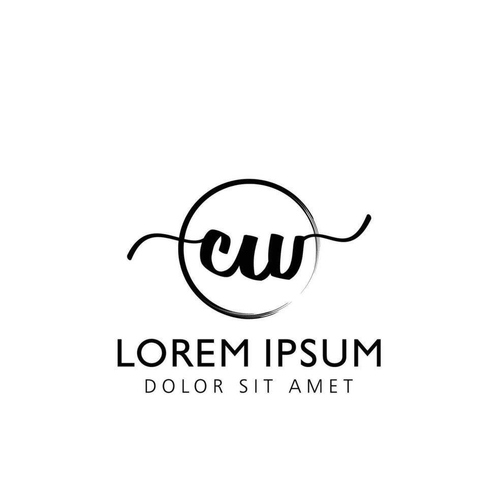 Letter CW Initial handwriting logo with signature and hand drawn style. vector