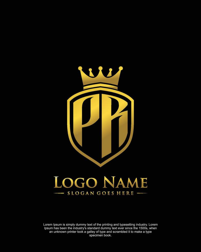 initial PR letter with shield style logo template vector