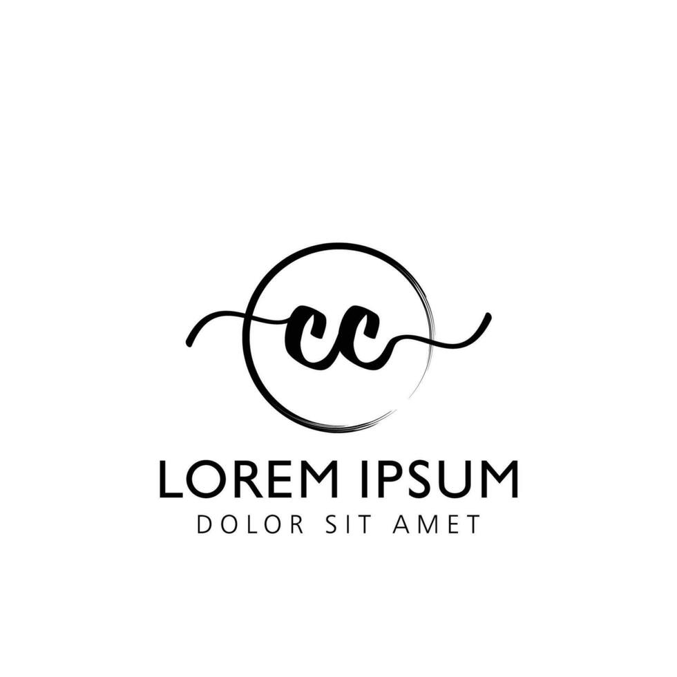 Letter CC Initial handwriting logo with signature and hand drawn style. vector
