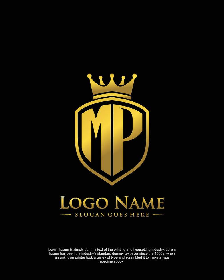 initial MP letter with shield style logo template vector