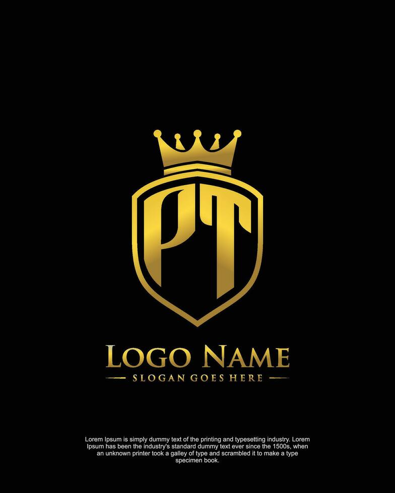initial PT letter with shield style logo template vector
