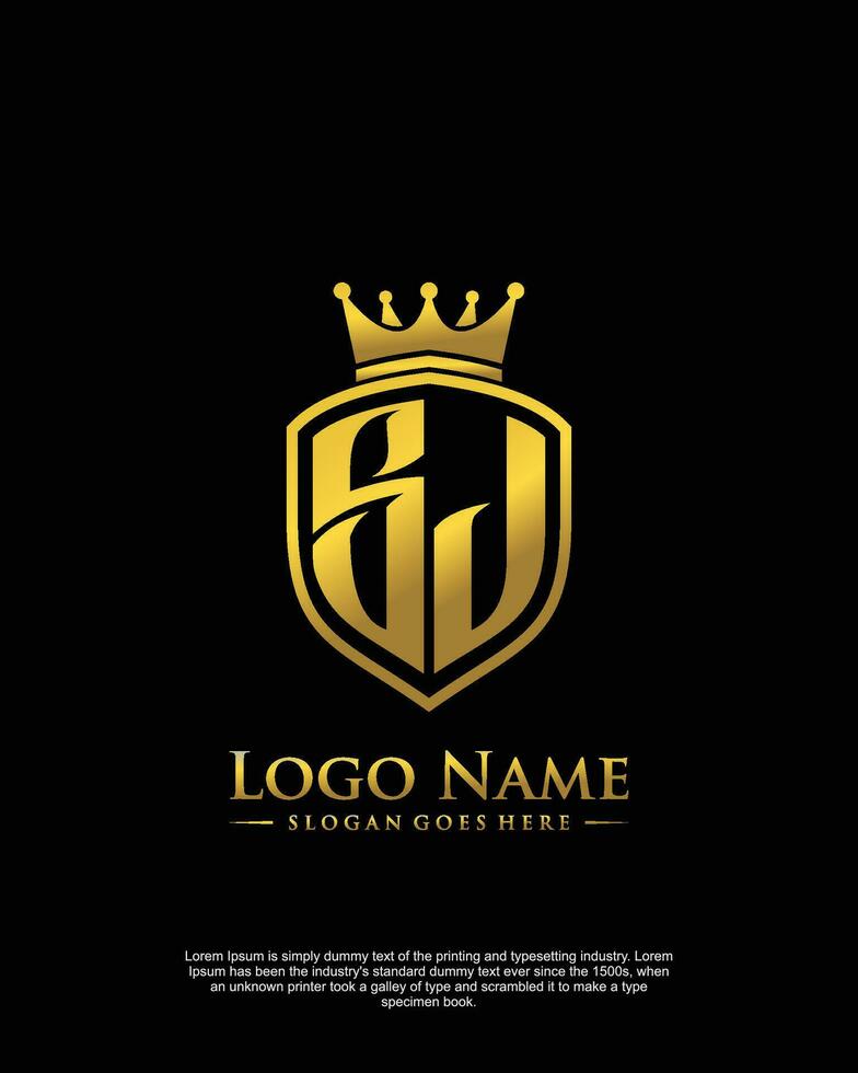 initial SJ letter with shield style logo template vector