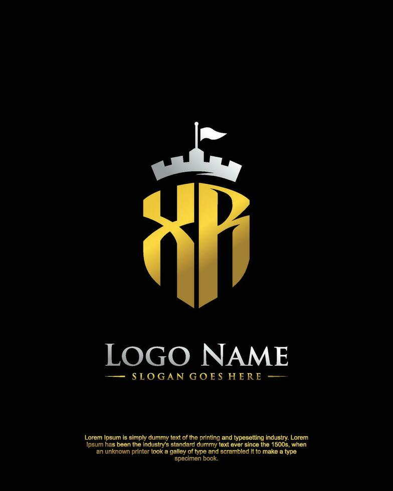 initial XR letter with shield style logo template vector