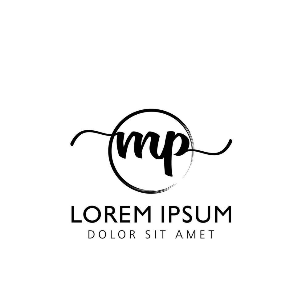 Letter MP Initial handwriting logo with signature and hand drawn style. vector