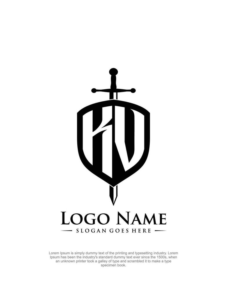 initial KV letter with shield style logo template vector