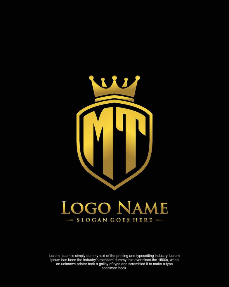 initial MT letter with shield style logo template vector