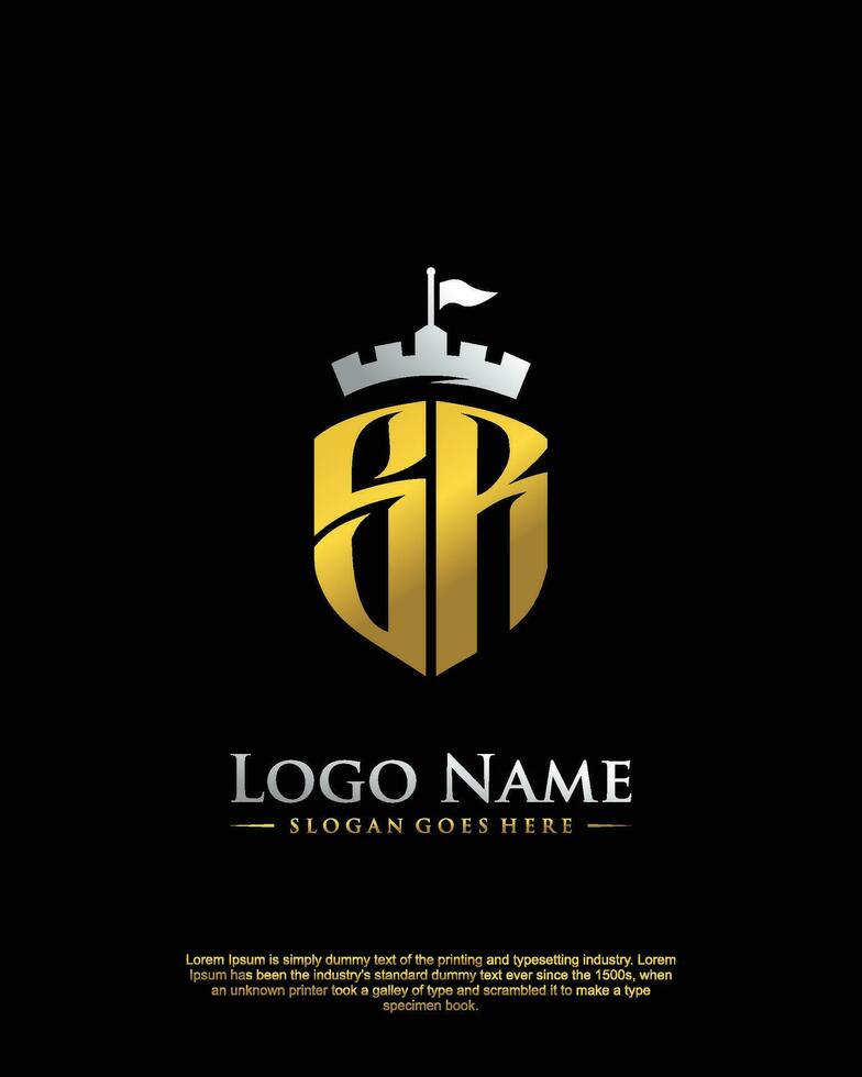initial SR letter with shield style logo template vector