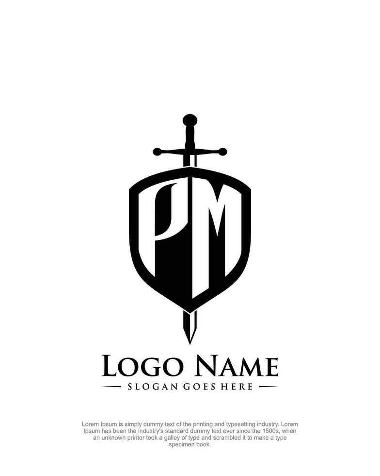 initial PM letter with shield style logo template vector