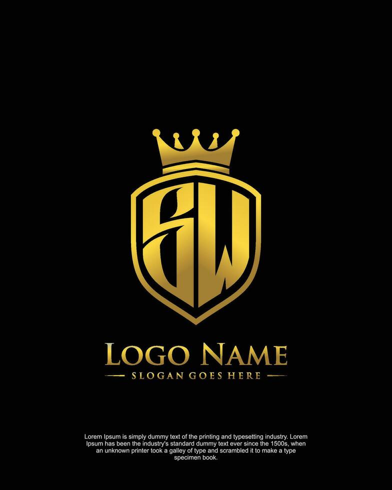 initial SW letter with shield style logo template vector
