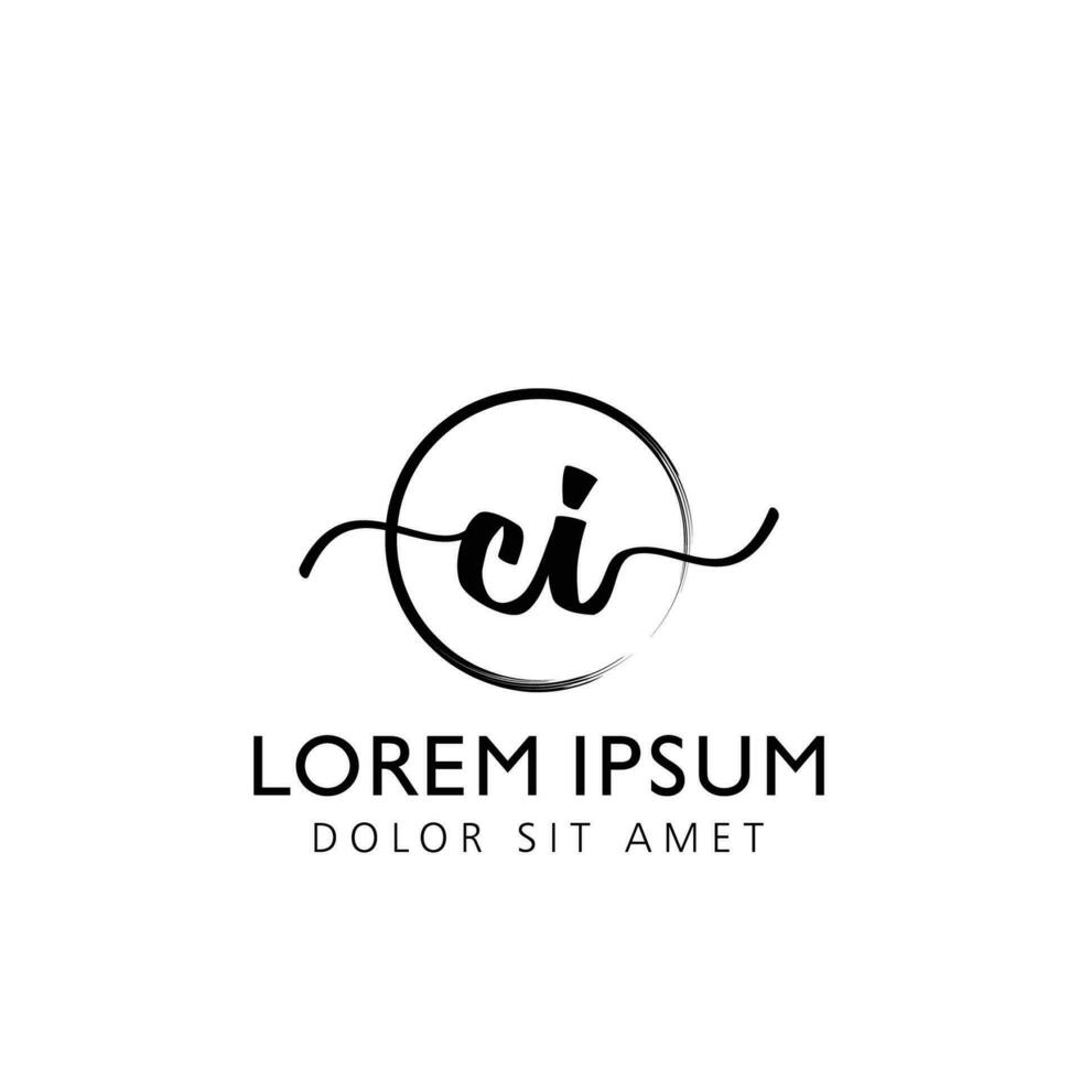 Letter CI Initial handwriting logo with signature and hand drawn style. vector