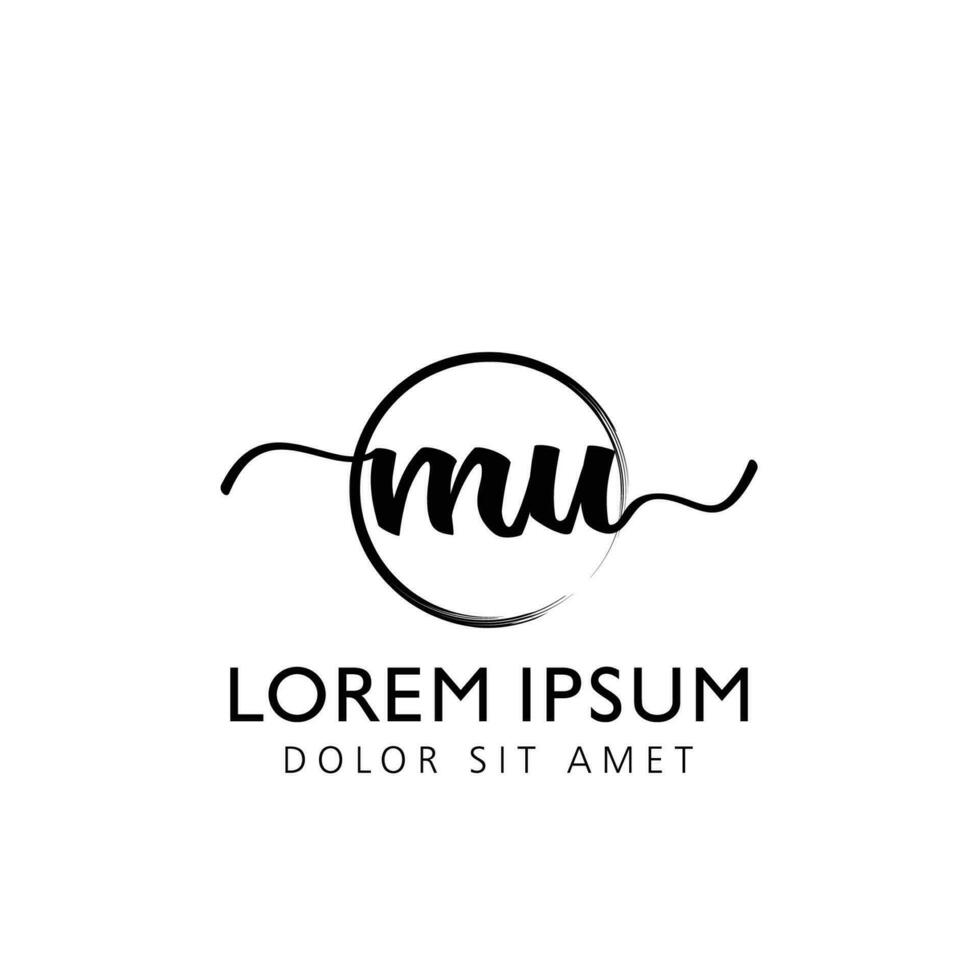 Letter MU Initial handwriting logo with signature and hand drawn style. vector