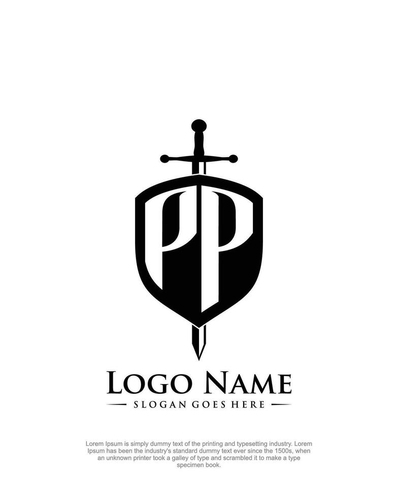 initial PP letter with shield style logo template vector