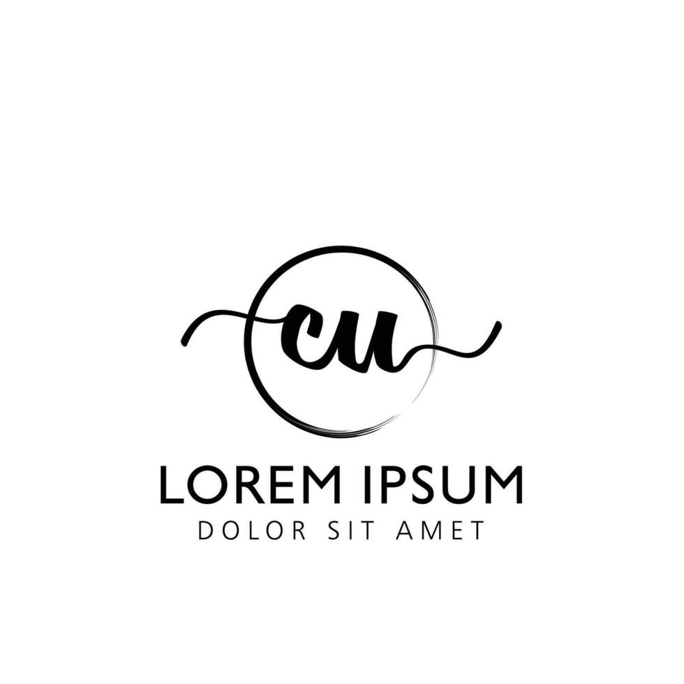 Letter CU Initial handwriting logo with signature and hand drawn style. vector
