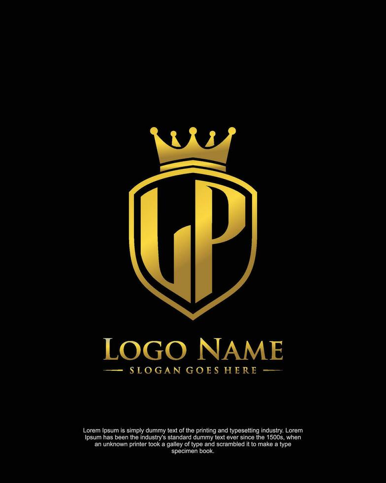 initial LP letter with shield style logo template vector