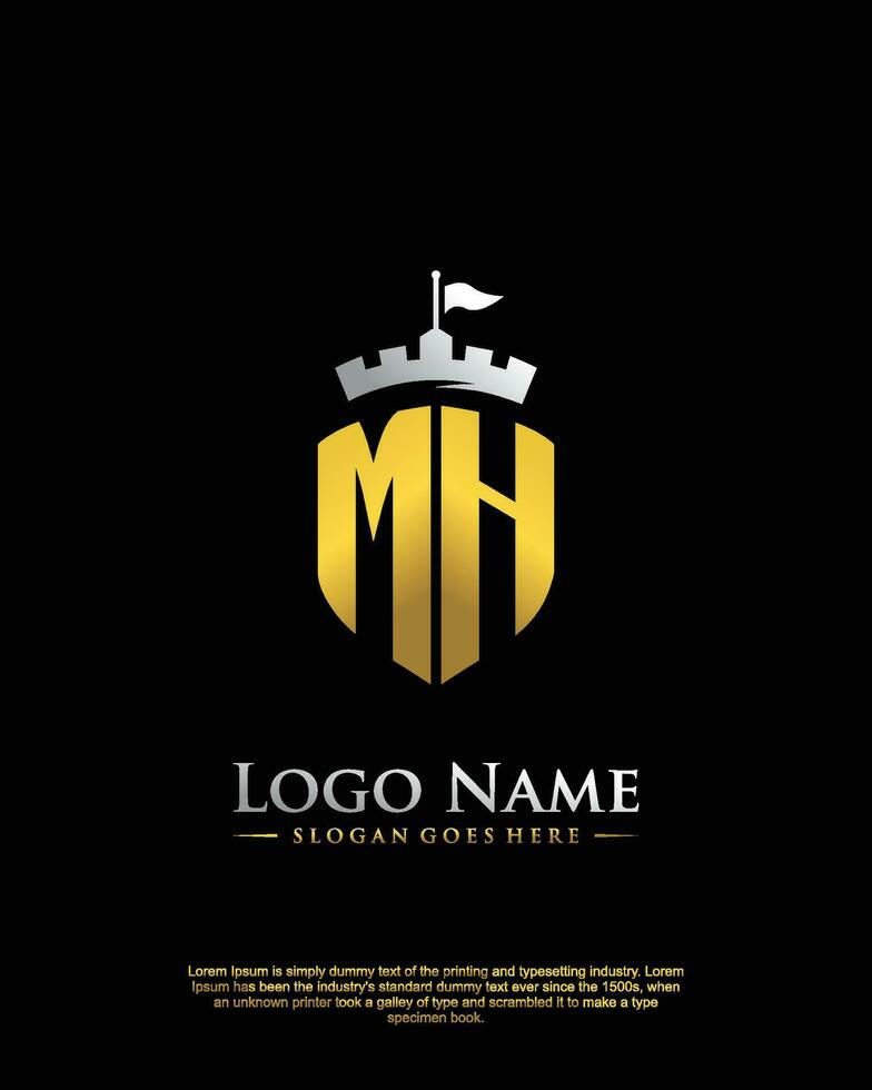 initial MH letter with shield style logo template vector