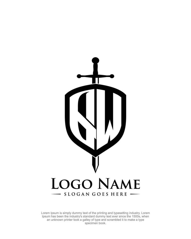 initial QW letter with shield style logo template vector