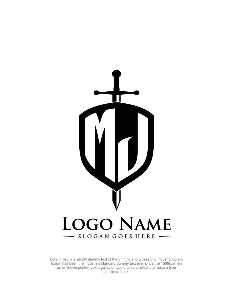 initial MJ letter with shield style logo template vector