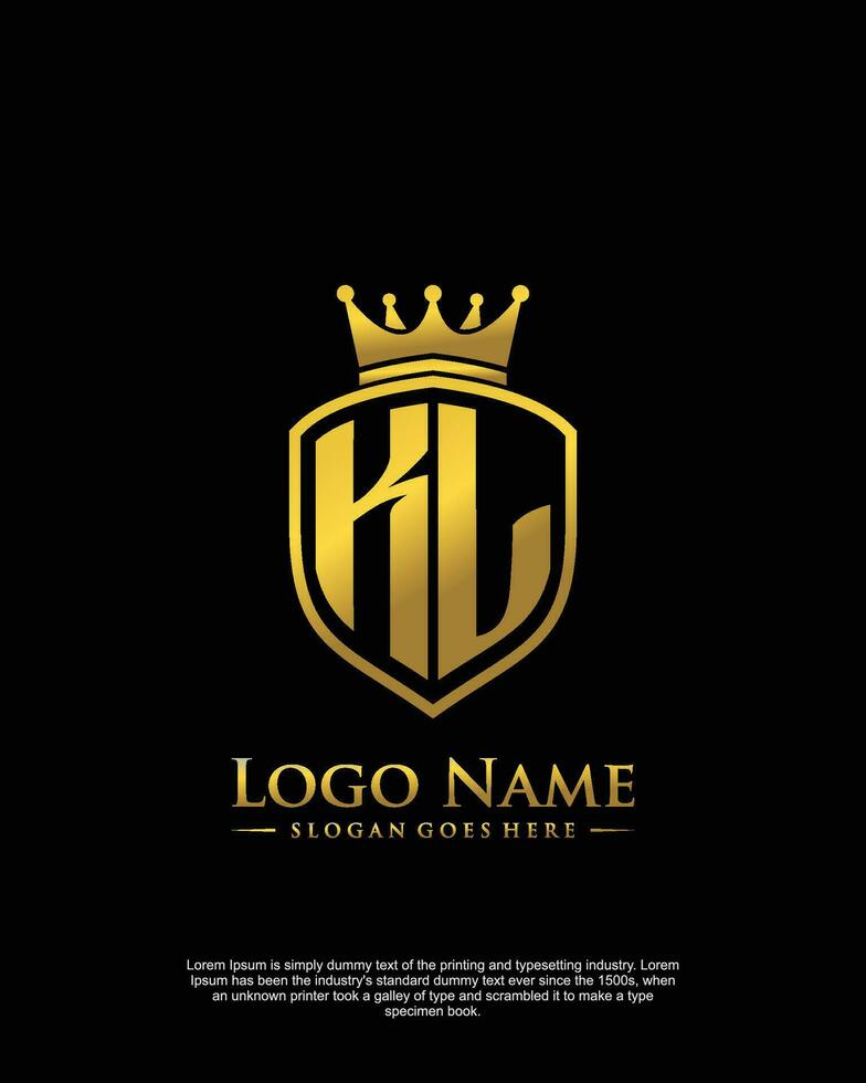 initial KL letter with shield style logo template vector