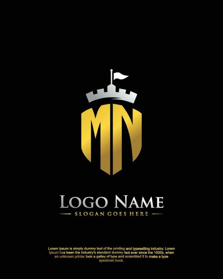 initial MN letter with shield style logo template vector