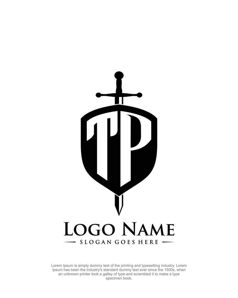 initial TP letter with shield style logo template vector